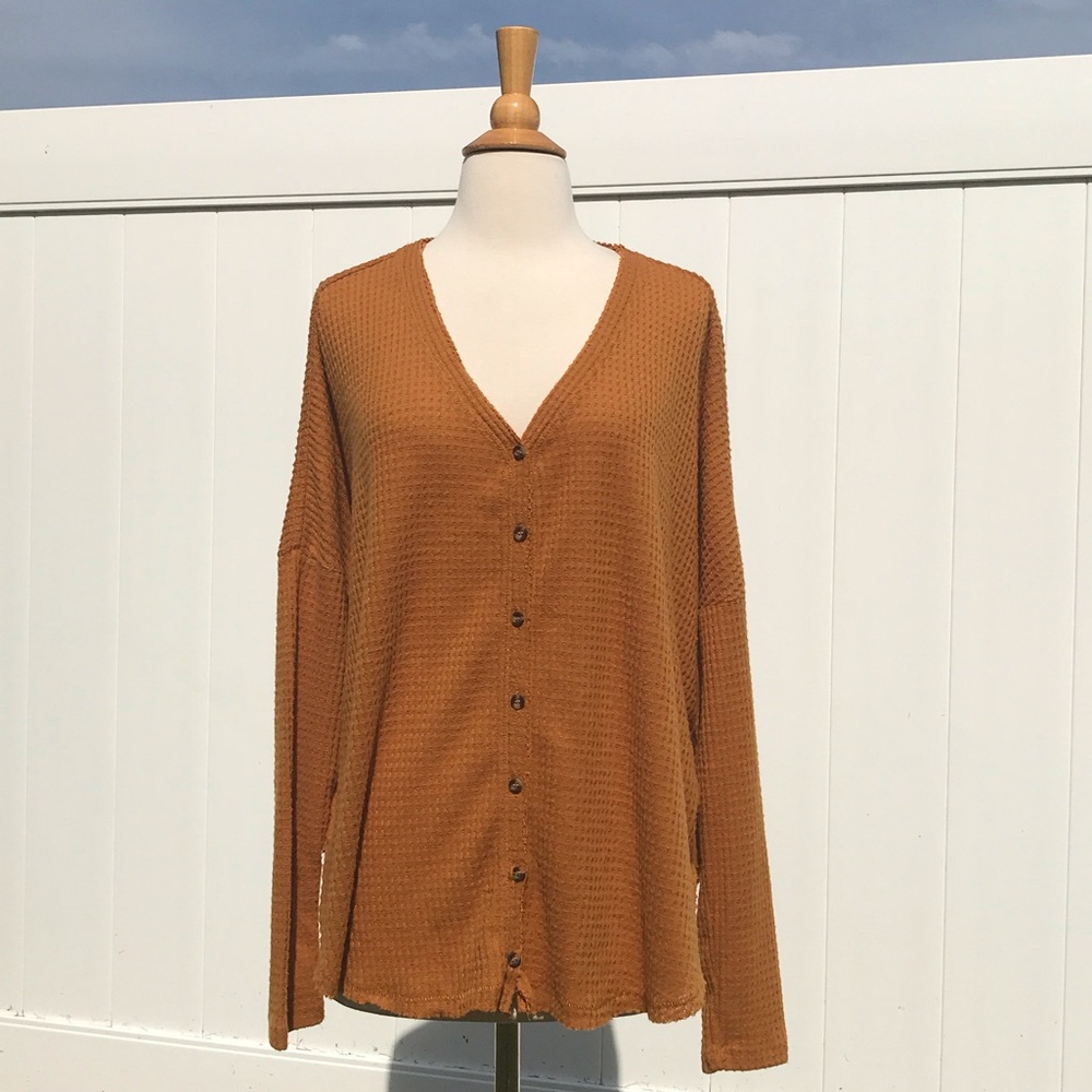 Out From Under for Urban Outfitters Rust Orange Waffle Knit Long Sleeve Size Med